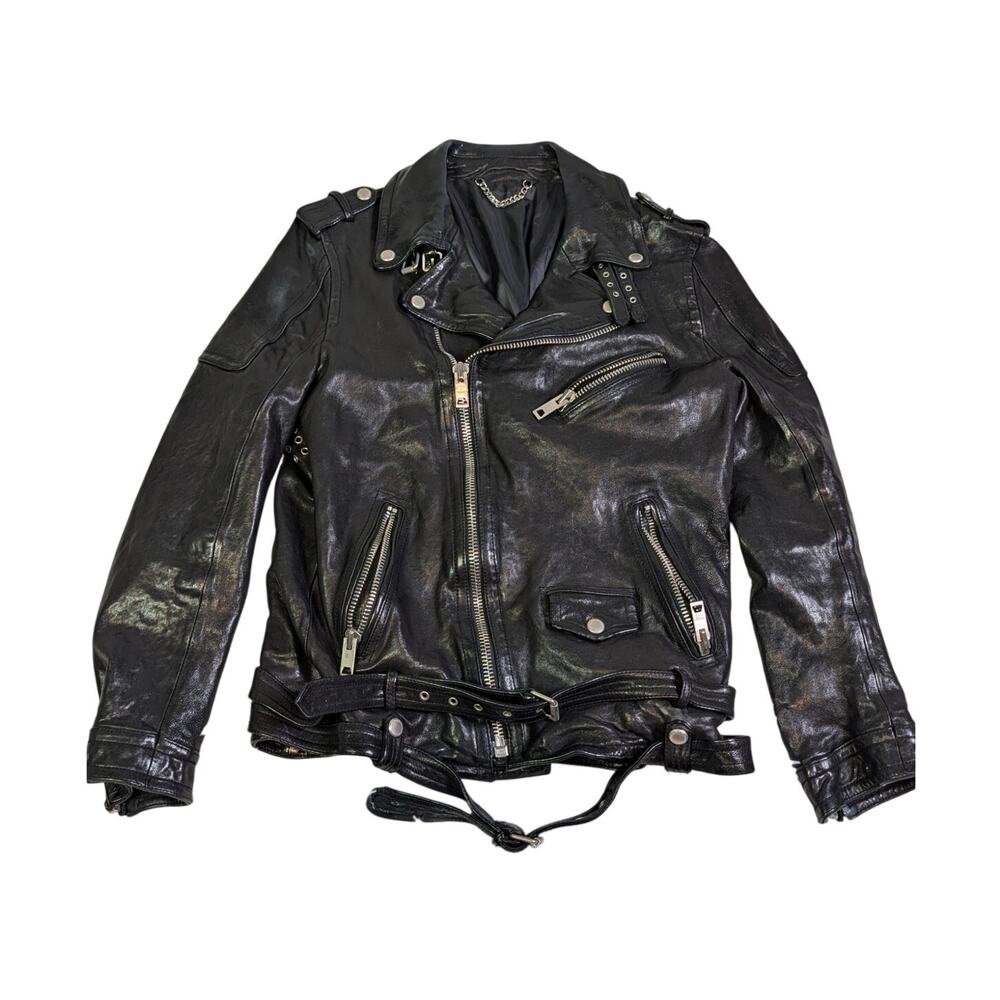 Black Leather Moto Jacket Double Rider Biker Men's Small